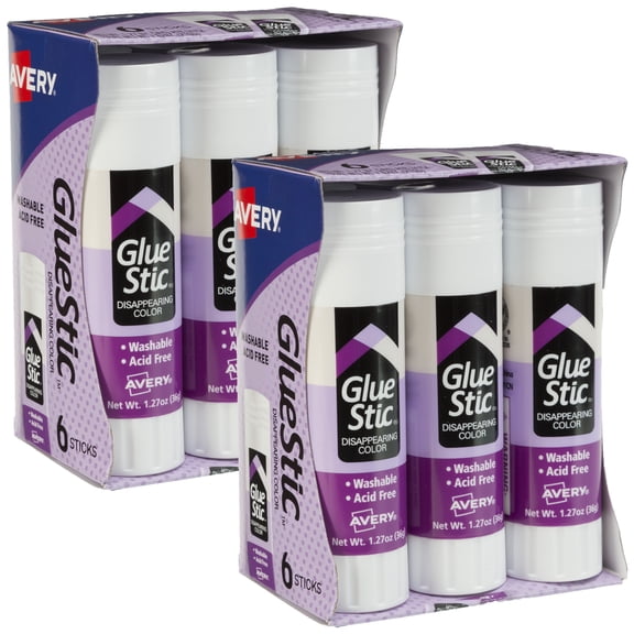 Avery Glue Stick Disappearing Purple, 6 per Pack, 12 Total (98071)