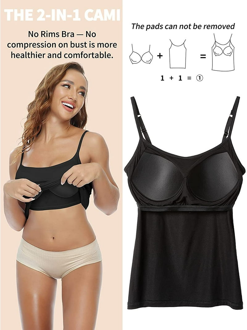 トップス INSCRIRE Lingerie Camisole Women's Cami with Built-in Bra Adjustable Strap, 2 Pack