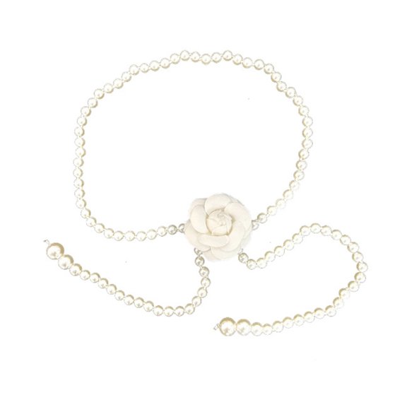 HEMLBOYW Pearl Belts Gift for Women Wedding Camellia-Flower Waist Chain for Dress Skirt Sweater Pearl Waist Chain Fashion Jewelry Abs