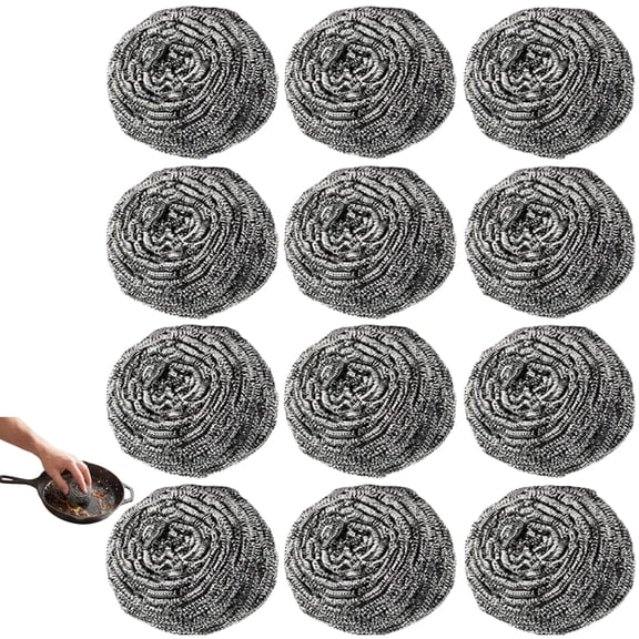 12Pcs Steel Wool Scrubber Pads for Cleaning Dishes, Pans, Pots, Ovens, Grills, Sinks - Stainless Steel Scrubbers for Kitchen, 12 Pack