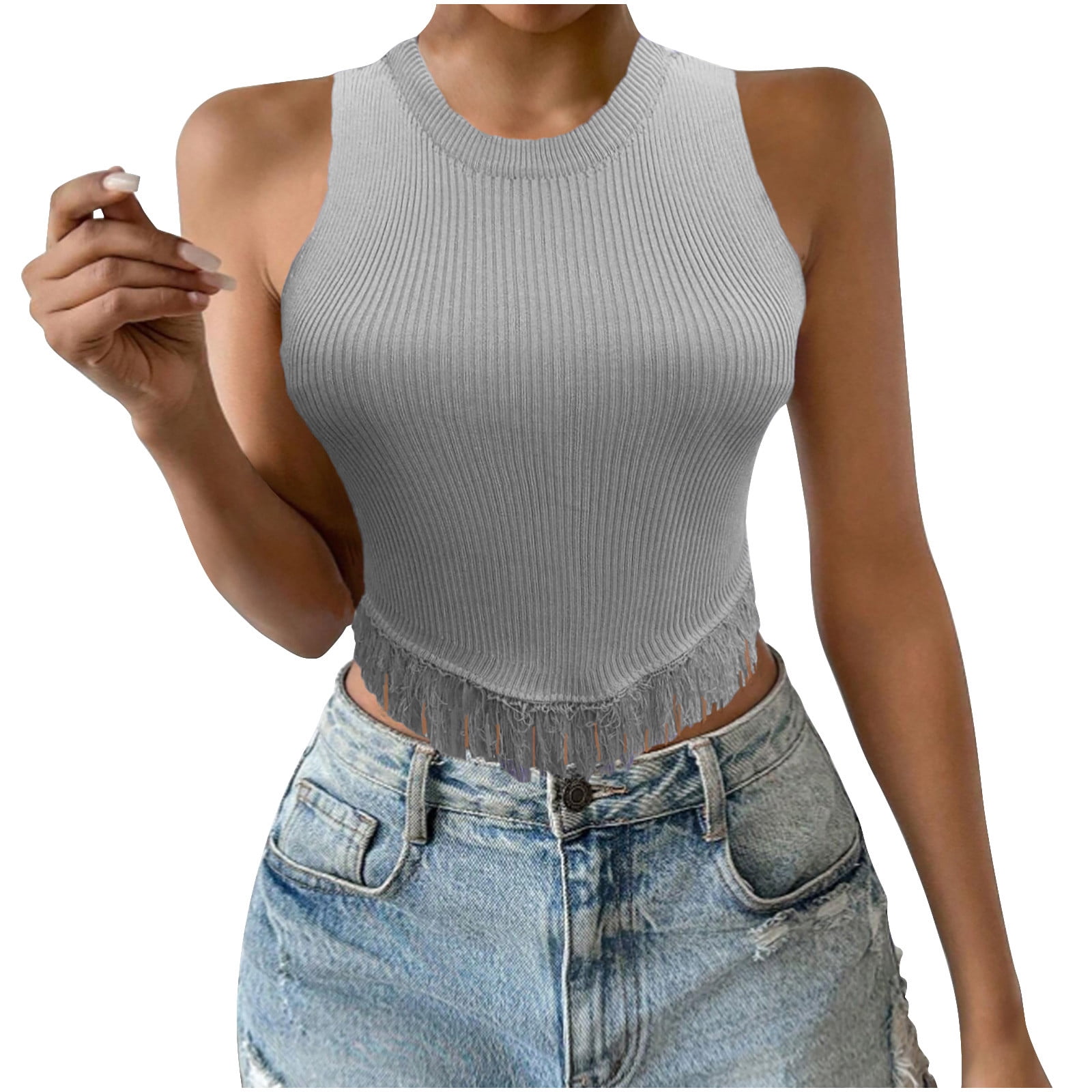 Women's Cotton Ribbed Tank Top - Racerback Crop Bustier For Summer, Beach, Workout & Y2K Fashion - View #5