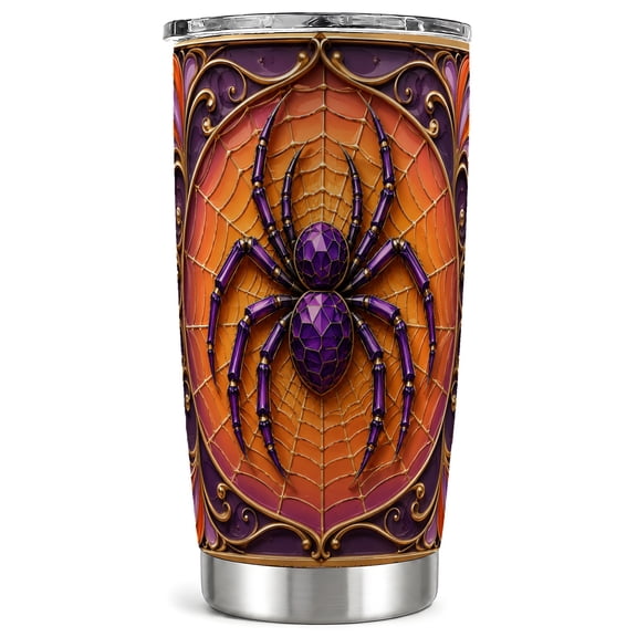 Purple Spider Tumbler 20oz, Halloween Tumbler, Stainless Steel Travel Cup