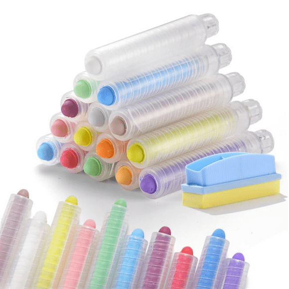 15Pcs Dustless Chalk Set with Chalkboard Eraser, Colored Chalk with Holder,Color Sidewalk Chalk for Kids, Chalk Paint
