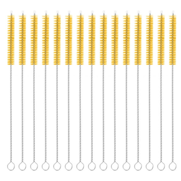 Uxcell 15Pack Drinking Straw Cleaning Brushes, 8" x 2/8" Nylon Bristles Long Straw Brush for Bottle and Tube (Yellow)