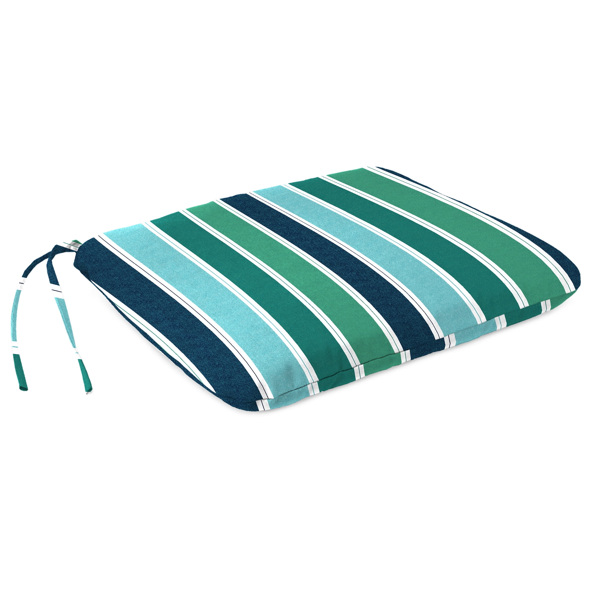 Mainstays Stripe Outdoor Seat Pad Chair Cushion, Blue and Green, 17" x