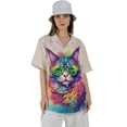 thumbnail image 4 of Hippie Maine Coon Portrait oil painting Watercolor Tie-dye Vintage Hawaiian Shirt Breathable Summer Unisex Merch Cat Lover Kitten Owner Gifts - 00015, 4 of 6