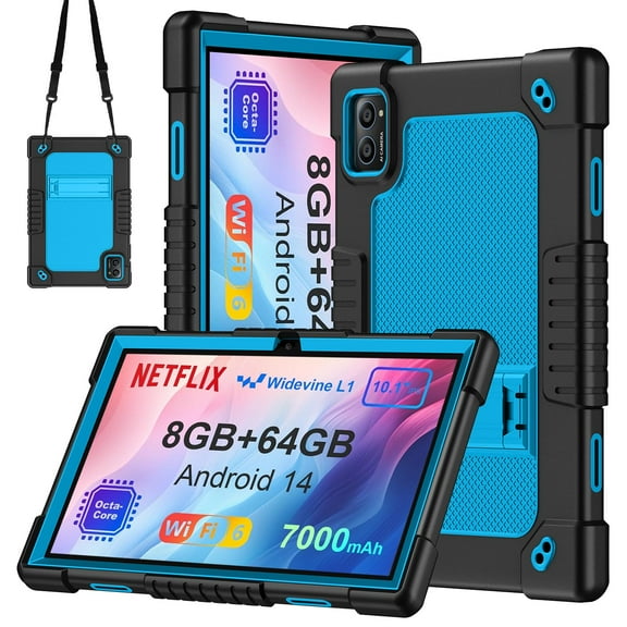 JBuwsdan Case for TabneraX 10.1 Inch Tablet,Shockproof Kids Friendly Protective Cover Built-in Kickstand with Shoulder Strap Case for TabneraX UTbook 10.1 Inch/AWOW UTBook_14 10.1" Tablet(Black/Blue)