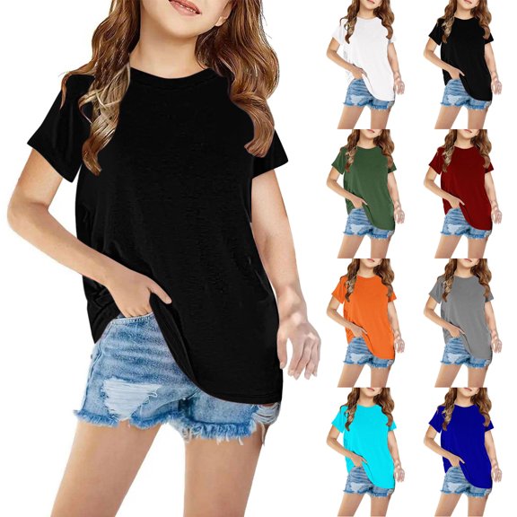 Ahuyic Summer Toddler Girls Short Sleeve Tshirt,Girls Casual Blouse And Tank Tops,Shirts For Kids Short Sleeve Graphic T-Shirt Round Neck Crop Top For 3-14 Years Girls And Boy T-Shirt Tee