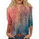 thumbnail image 2 of ICHUANYI Clearance Women's Casual 3/4 Sleeve Printed Round Neck Buttoned Basic Tunic Tops T-shirts Blouses(Hot Pink, S) ICHUANYI WER2023081404724, 2 of 5