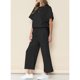 thumbnail image 3 of Women'S 2 Piece Outfits Sweatsuits Short Sleeve Sweatshirt Suits for Women Black S, 3 of 4