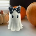 thumbnail image 3 of Ceramic Kawaii Ghost Statue Halloween Decor - Polka Dot Bow Desk Ornament Gothic Cute Figurine Office Shelf Decor Spooky Gift Idea(White), 3 of 4