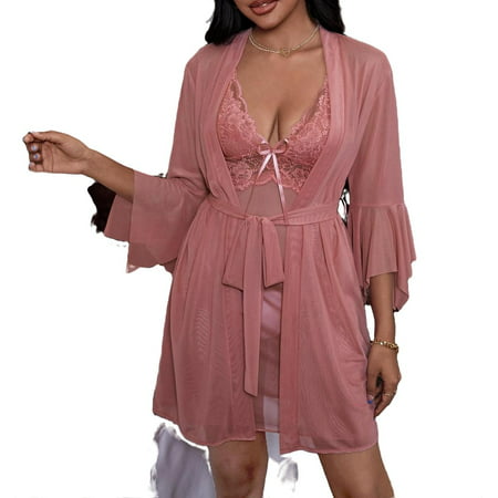 

Sexy Cami Strap Dress Sets 3/4 Sleeve Dusty Pink Womens Pajama Sets (Women s)