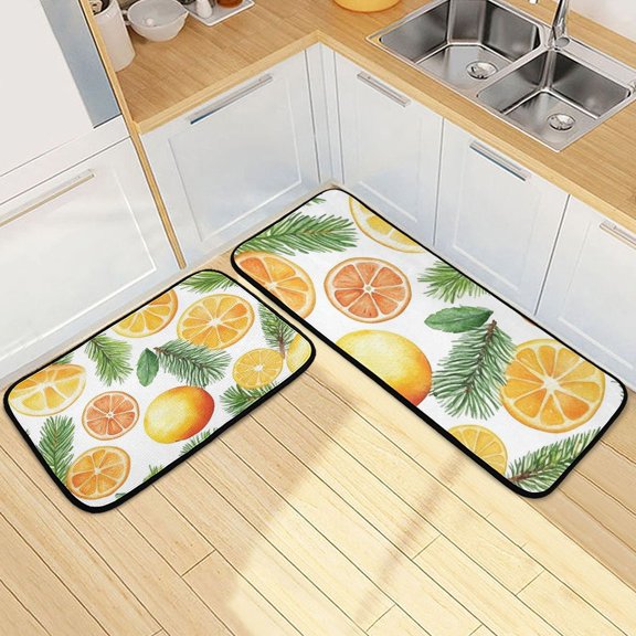Lemon Orange Slices Kitchen Mats Non Slip Standing Desk Mat Runner Rug Washable Kitchen Rugs for Floor 2PCS