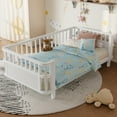 thumbnail image 3 of Miniyam Kids Twin Fence Bed with Safety Rails, Low Profile Platform Bed for Children, Sturdy Slatted Support, White, 3 of 7