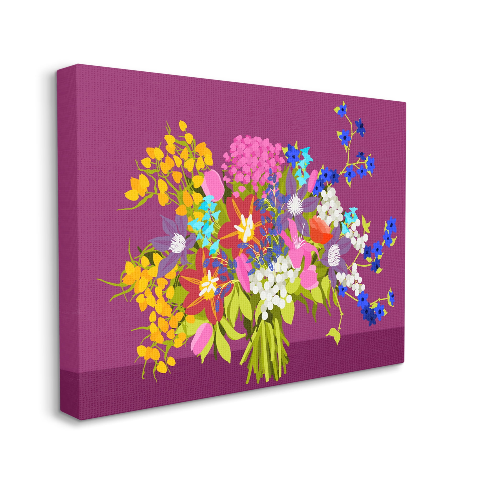 Stupell Industries Mixed Florals on Purple Botanical & Floral Painting Gallery Wrapped Canvas Art Print Wall Art, 40 x 30