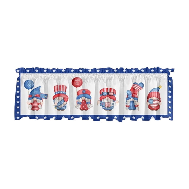 SIYTUAU Polyester Independence Day Valance Curtain With Gnome Pattern For Kitchen Window 137 X 45 Cm 53.9 X 17.7 Inch
