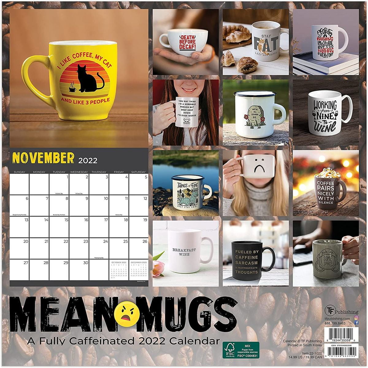 H Cup Calendrier 2023 2022 - 2023 Monthly Wall Calendar, 16 Month Large Grid,, Funny Mean Coffee  Tea Mugs Theme, 12 X 12 In - Walmart.com