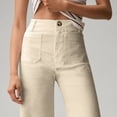 thumbnail image 6 of Mohiass Womens Stretch Twill Pants Casual High Waisted Wide Leg Cropped Pants Straight Leg Ankle Chino Pant with Patch Pockets Beige XS, 6 of 9