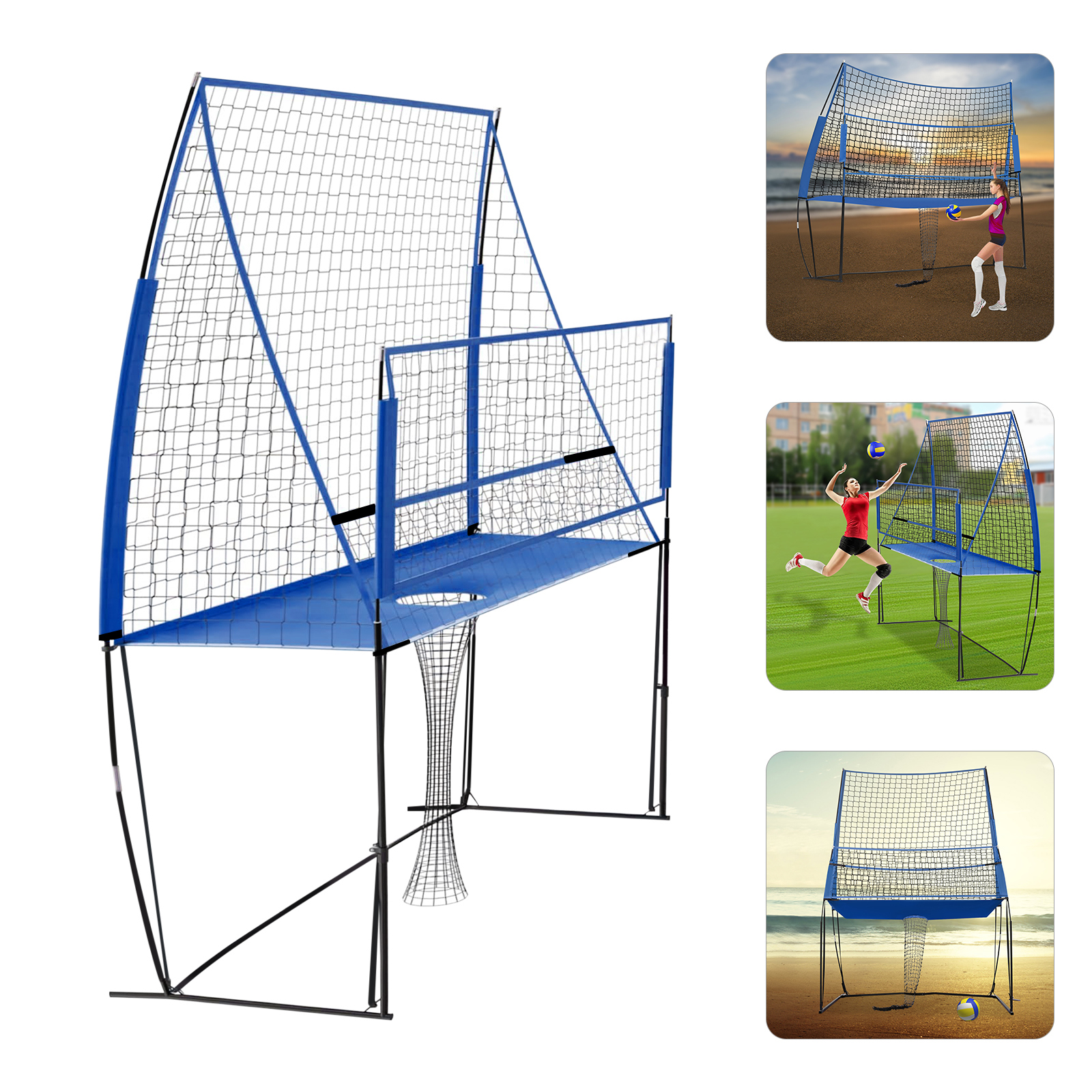 ToppiJoy 8*11ft Volleyball Training Equipment Net, Volleyball Spike Trainer for Indoor and Outdoor, 4 Adjustable Heights & Portable Carry Bag for Team and Solo Training(Blue)