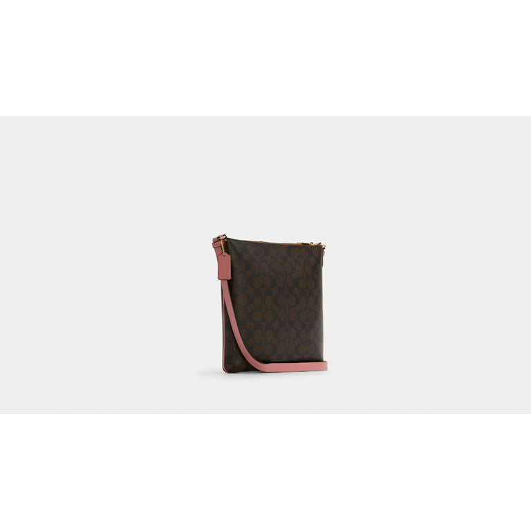 COACH Rowan File Shoulder Bag Signature Canvas Leather Brown Pink