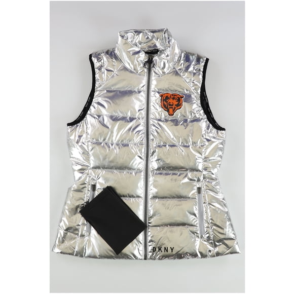 DKNY Womens NFL Bears Puffer Vest silver S