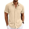 thumbnail image 2 of Lumtrix Men's Cuban Guayabera Shirt Short Sleeve Button Down Color Block Shirts Casual Summer Beach Shirts with Pocket Beige 3XL, 2 of 5