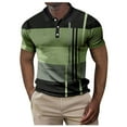 thumbnail image 2 of Mens Waffle Knit Polo Shirt Striped Print Short Sleeve Casual Tee Summer Slim Top Green XXXL, 2 of 5