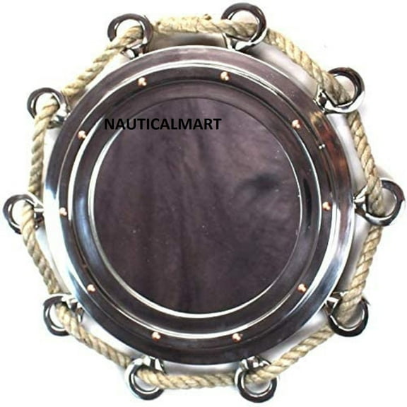NauticalMart big silver finish porthole with rope o home decor