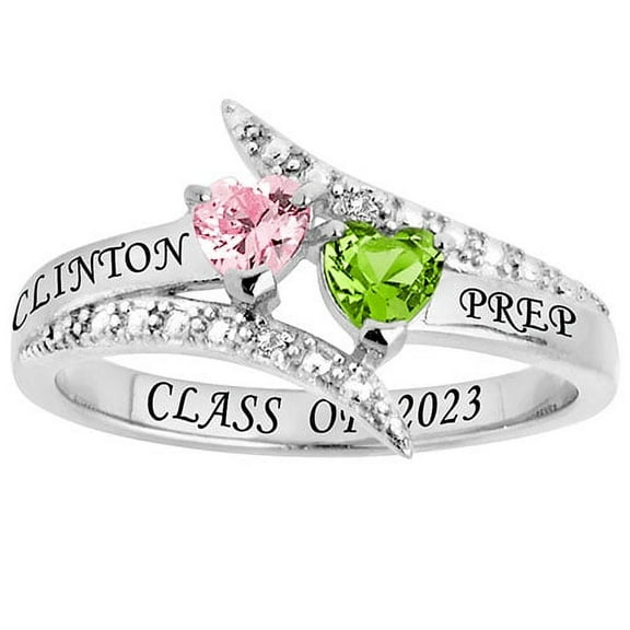 Order Now for 2025 Graduation, Freestyle Class Rings Double Heart Birthstone Diamond Accent Class Ring 0.02 ct. t.w