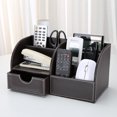 thumbnail image 2 of KINGFOM Office Desktop Organizer, 7 Storage Compartments PU Leather Office Stationery Storage Box Office Supplies Organizer, Business Card/Pen/Cellphone/Remote Control Holder (Full Brown Leather), 2 of 9