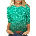 thumbnail image 2 of Cavosen 3/4 Sleeve Shirts for Women Crew Neck Gradient Sparkly Glitter Shiny Print T-Shirts Casual Tops Dressy Trendy Pullover Blouse Flowy Going out Tees Summer Plus Size 3XL, 2 of 5