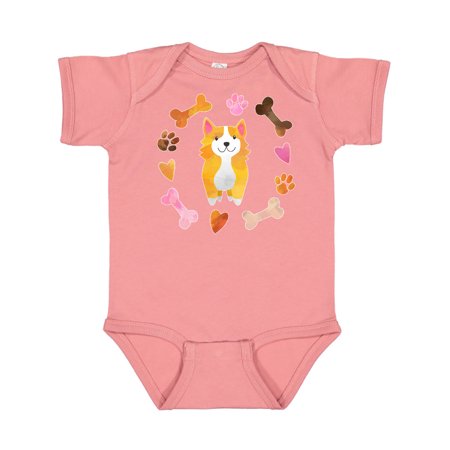 

Inktastic Cute Corgi Puppy Valentine with Hearts and Bones Gift Baby Boy or Baby Girl Bodysuit