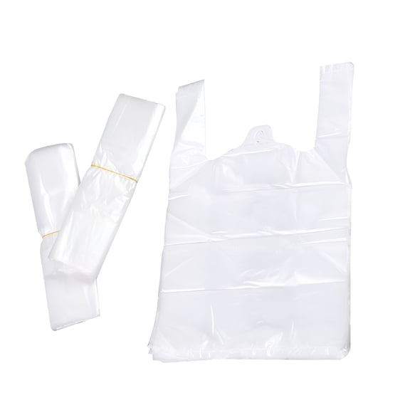 LAMIRO 50Pcs Thicken Transparent Food Bags Environmentally Friendly Plastic Bags Carry-Out T-Shirt Bags Shopping Bags Handled Bags for Groceries,Clothes,Retail(24x37x0.03cm)