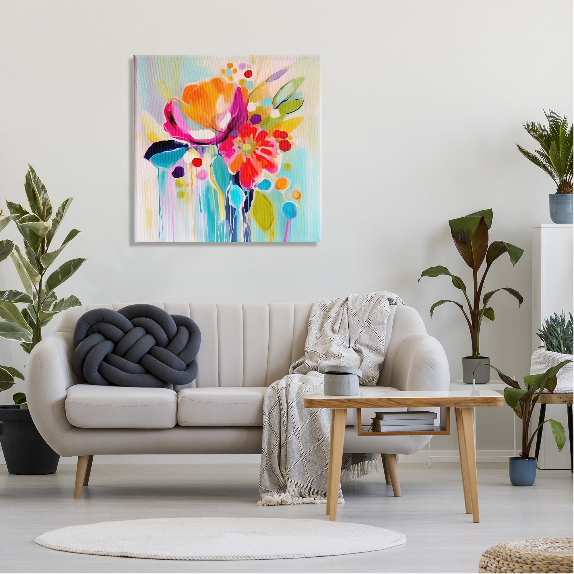 Stupell Industries Paint Drip Florals Botanical & Floral Painting Gallery Wrapped Canvas Art Print Wall Art, 30 x 30