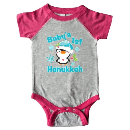 

Inktastic Baby s 1st Hanukkah with cute Penguin and Snowflakes Gift Baby Boy or Baby Girl Bodysuit