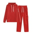 thumbnail image 2 of Dazajoo Women's 2 Piece Lounge Sets Casual Long Sleeve Hoodies and High Waisted Cargo Sweatpants with Pockets Sweatsuit,Red,XL, 2 of 5
