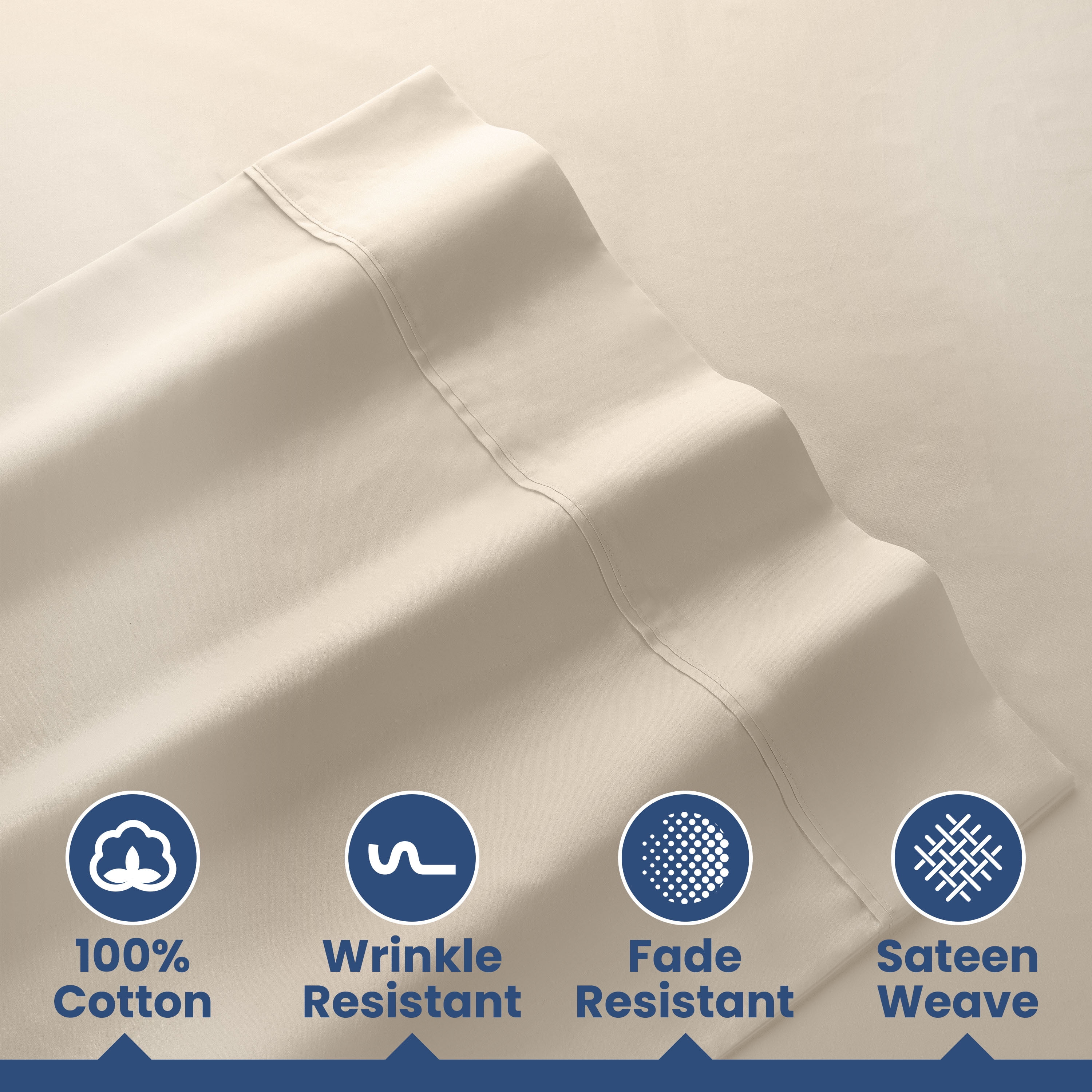Soft Lightweight 400TC 100% Cotton Sateen Bed Sheet Set – 4-Piece Queen – Ivory