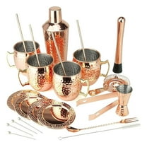 Moscow Mule Set - 25PC Copper Plated Cocktail Set - Shaker, Mugs, Straws & More - Gift for Cocktail Lovers