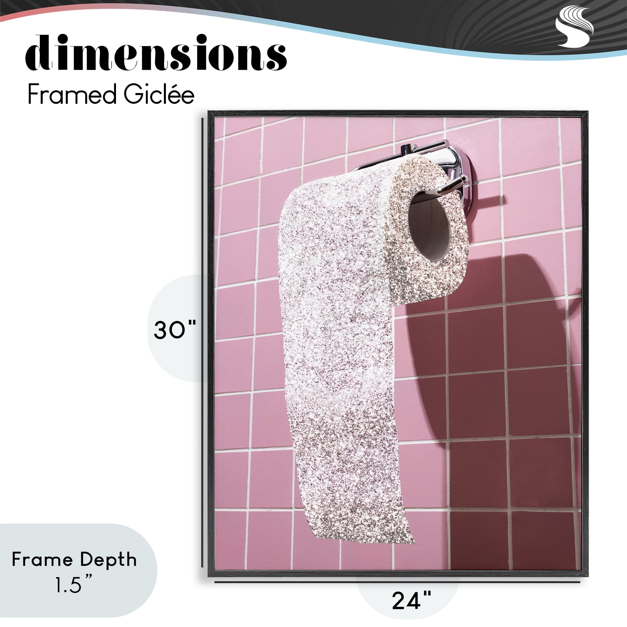 Stupell Industries Glitter Pink Toilet Paper Black Framed Giclee Art, design by CAD Designs