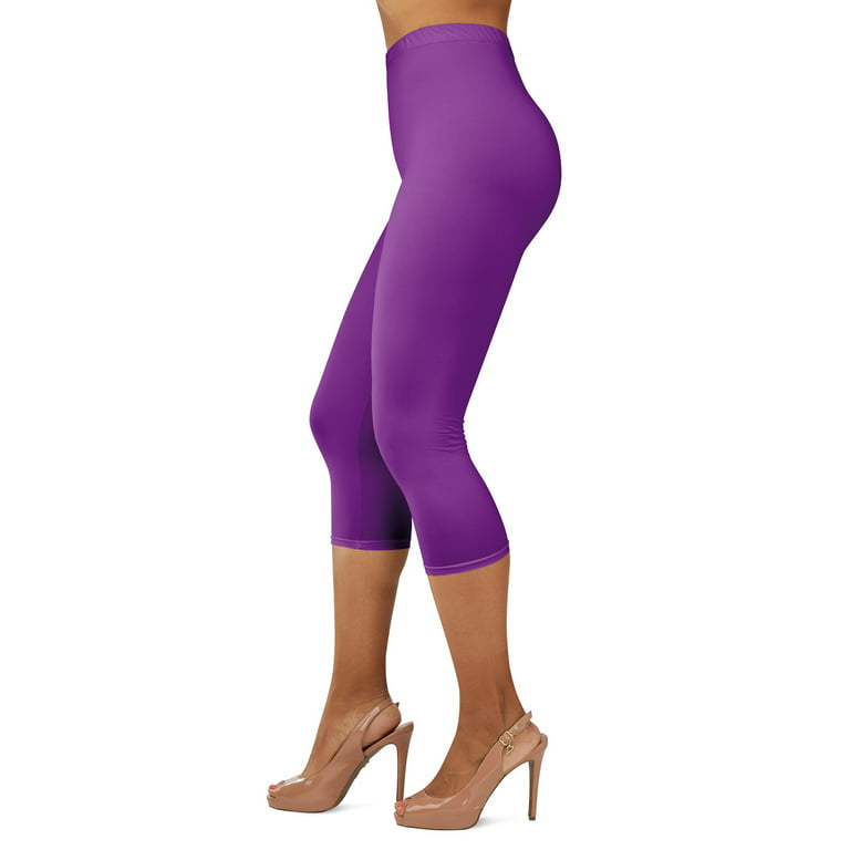 Gilbin Ultra Soft Capri High Waist Leggings for Women-Many Colors -One Size  & Plus Size (Dark Purple 1X-2X) 
