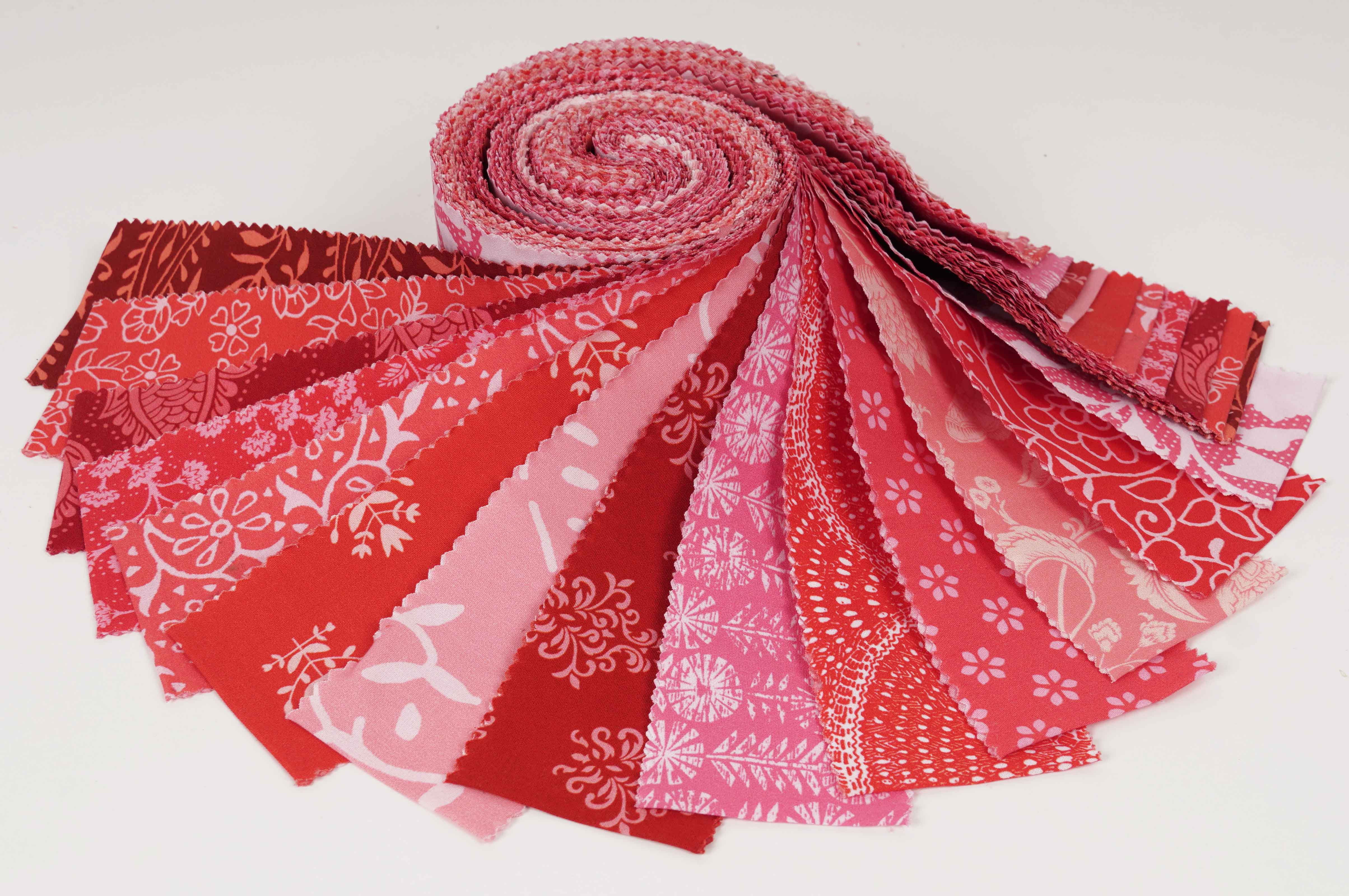 Soimoi 40Pcs Asian Block Print Cotton Precut Fabrics For Quilting Craft Strips 2.5x42inches Jelly Roll - Pink