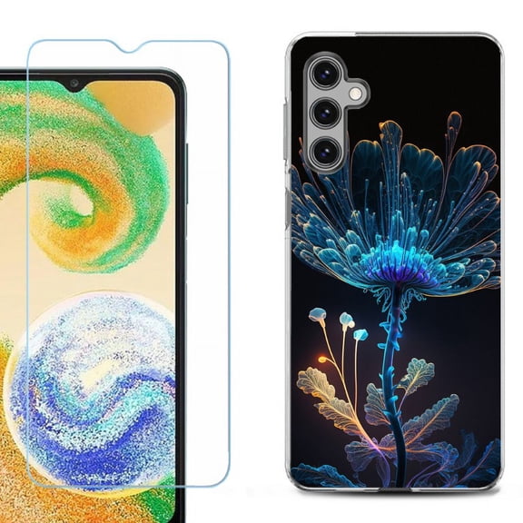 OneToughShield ® Compatible with Samsung Galaxy S24, Shockproof Fashion Phone Case, with Tempered Glass Screen Protector - Glowing Flower