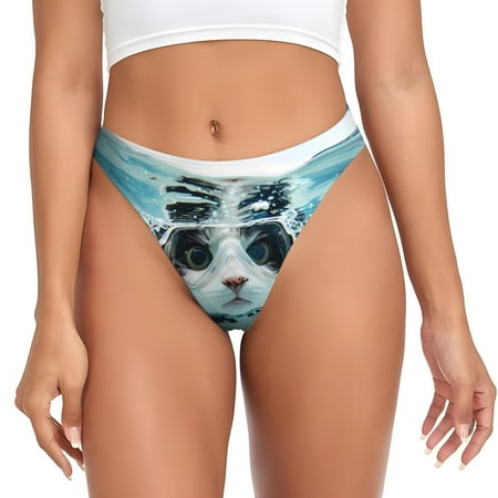 Adobk Swimming Cat Goggles Print Seamless Women Underwear Thongs No Show Ladies Thong No Line Breathable Comfortable Panties Undies for Women-3X-Large