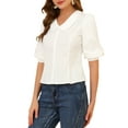 thumbnail image 4 of INSPIRE CHIC Women's Sweet Short Bubble Sleeve Blouse Peter Pan Collar Peplum Tops XS White, 4 of 7