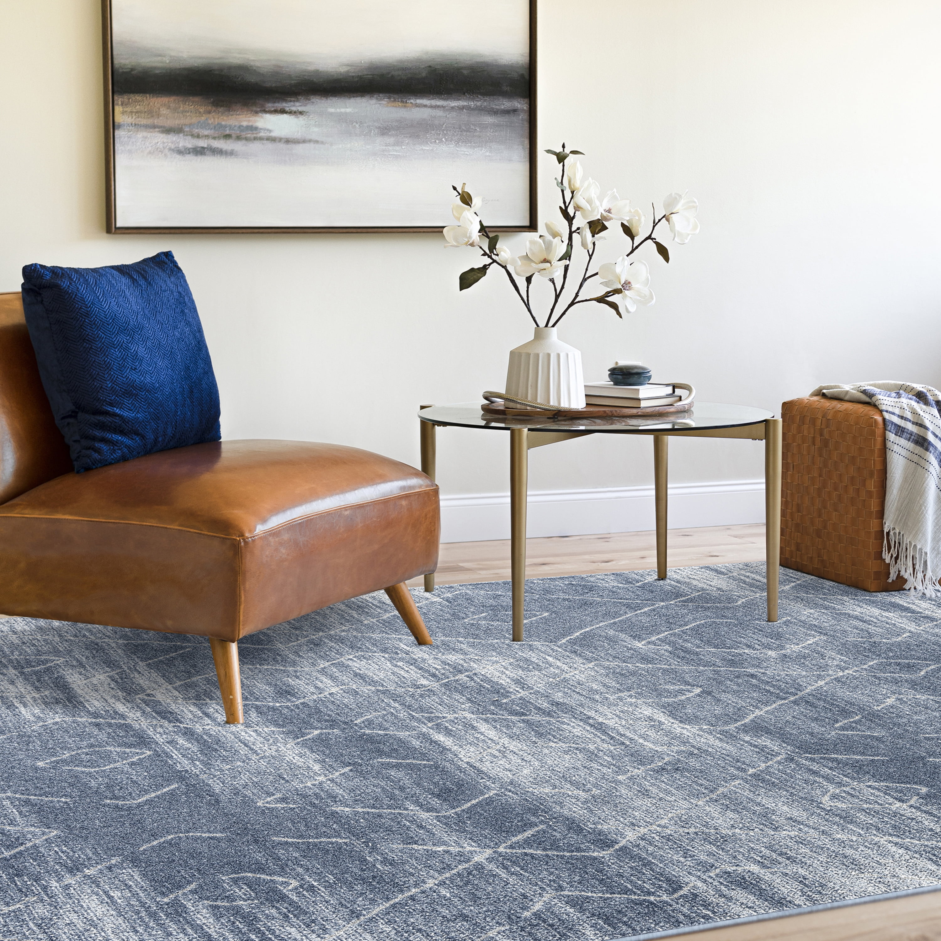 Bliss Rugs Modern Contemporary Geometric Area Rug, Indoor Rugs for Living Room, Dining Room, Bedroom | Navy, 5' x 8' (5'3''x7'3'')