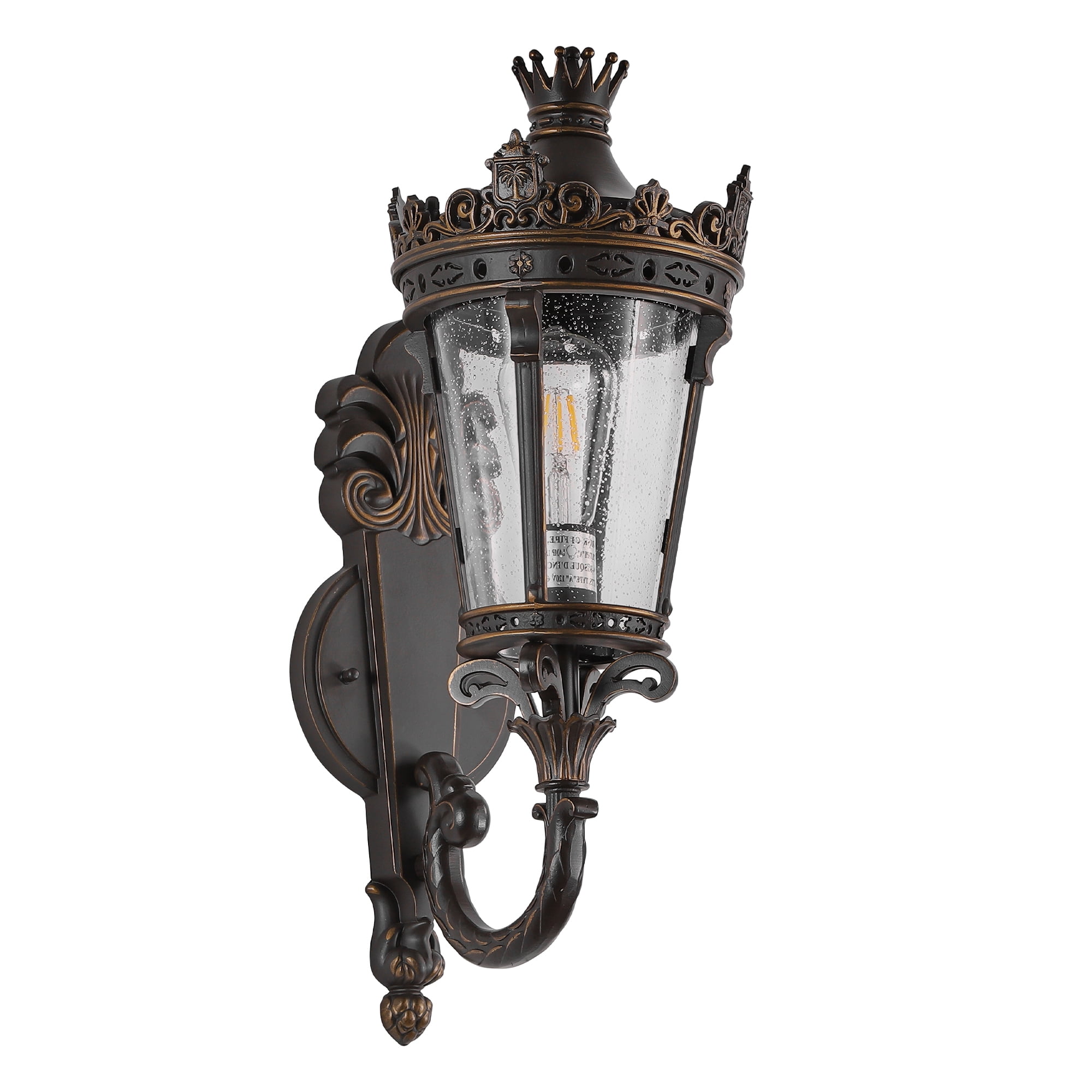 Leumius 21"(H) Vintage Outdoor Wall Lantern, Waterproof Exterior Wall Sconce with Crown Top and Clear Glass, Decorative Outdoor Lighting Fixture for Patio, Garden or Entryway (One piece&No bulb)