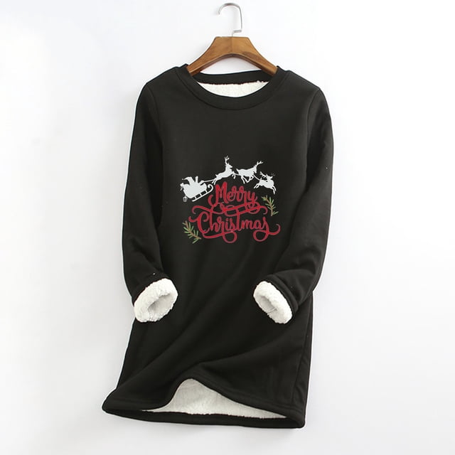 Tenues de Sortie pour Femmes, Mode Décontractée d'Hiver, sous-Couche en Peluche Chaude, Pull Imprimé de Noël, Manches Longues, Col Rond, Tenue d'Invité de Mariage pour Femmes en Solde