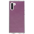 thumbnail image 1 of DistinctInk Clear Shockproof Hybrid Case for Samsung Galaxy Note 10 (6.3" Screen) - TPU Bumper, Acrylic Back, Tempered Glass Screen Protector - Purple Faux Leather Print Design - Printed Leather Image, 1 of 1