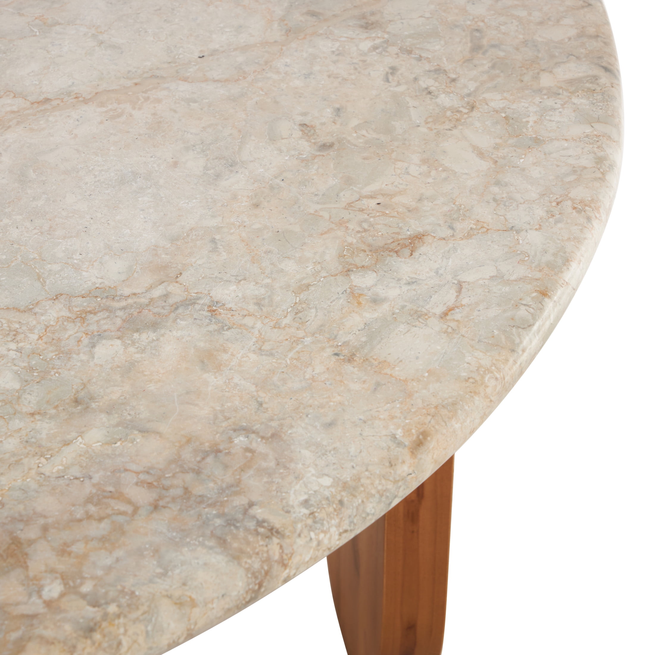 DecMode 36" x 15" Brown Teak Wood Handmade Coffee Table with Beige Marble Tabletop, 1-Piece