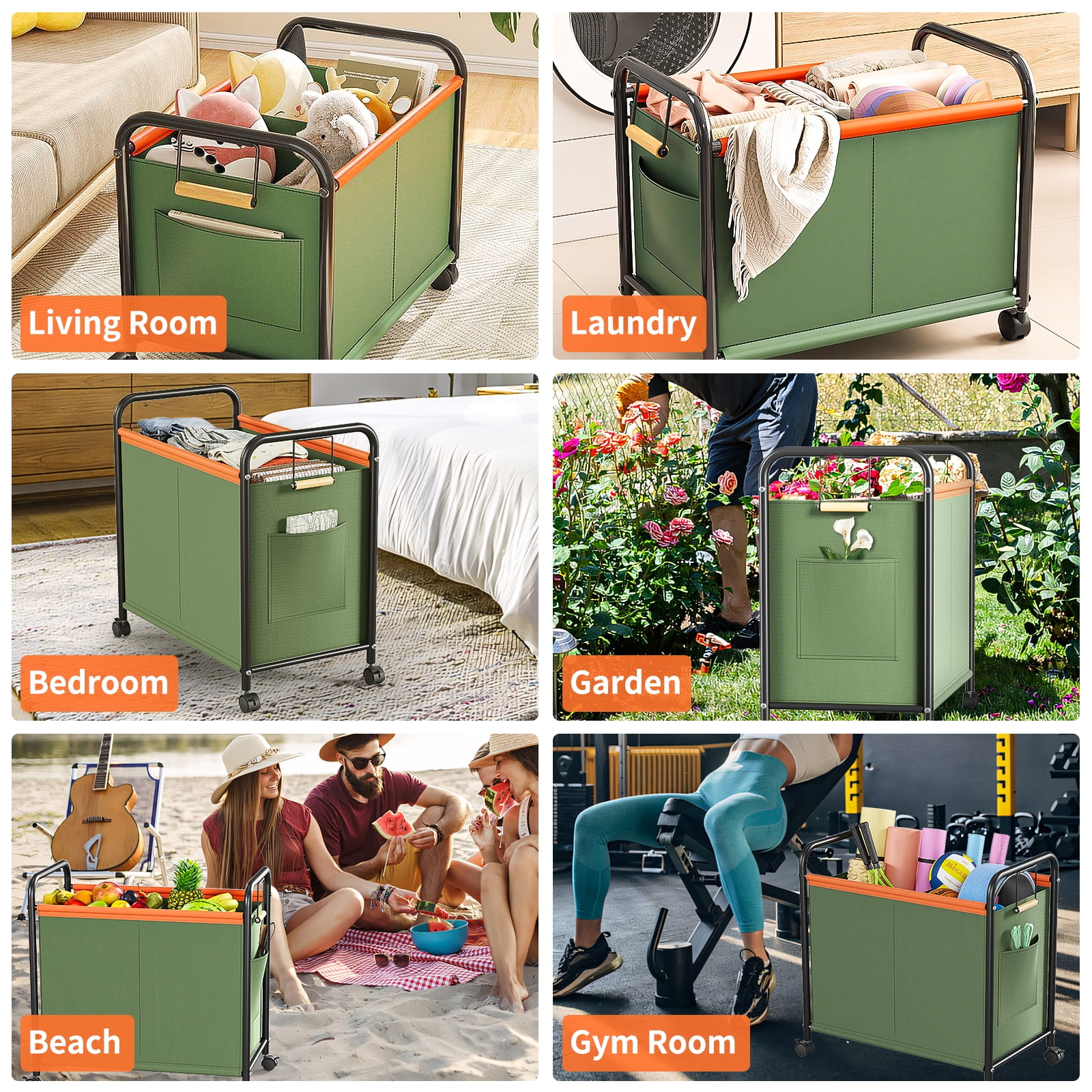 Yoneston Wheeled Home Gym Storage Rack, Large Workout Equipment Storage Basket Toys Rolling Cart with Handle for Yoga Mat Foam Rollers Ropes Clothes